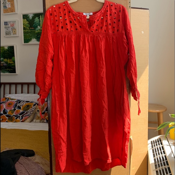 MADEWELL Red W/POCKETS Summer Linen Dress - Picture 1 of 10